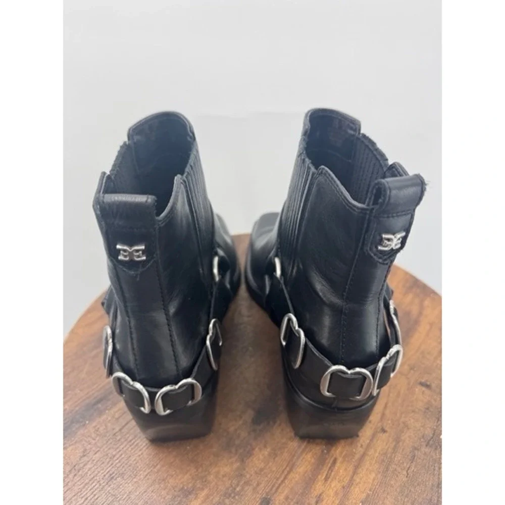 Sam Edelman Womens Black Leather Harness Ankle Bootie SZ 11 Square Toe Moto